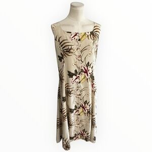 COLDWATER CREEK 100% Silk Floral Midi Dress Tropical Sleeveless Hawaii 16 14 12